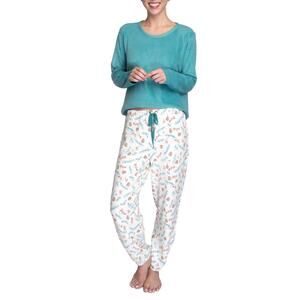 Hanes Women's Plus Long Sleeve Top and Pajama Jogger Pants, 2pc Set 1X Green